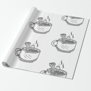 halloween skeleton coffee cup vintage retro wrapping paper