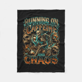 Halloween skeleton coffee running on caffeine fleece blanket