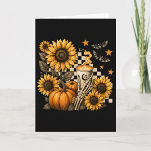 Halloween Skeleton Coffee, Spooky Sunflowers Pumpk Card