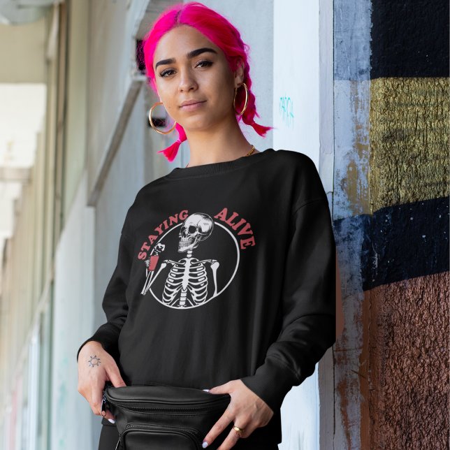 Halloween Skeleton Coffee Staying Alive Sweatshirt (Creator Uploaded)