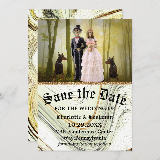 Halloween Skeleton Couple Gothic Save The Date (Front/Back)