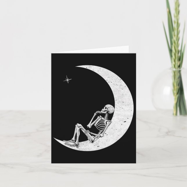 Halloween Skeleton Crescent Moon Skeleton Dreamer  Card (Front)