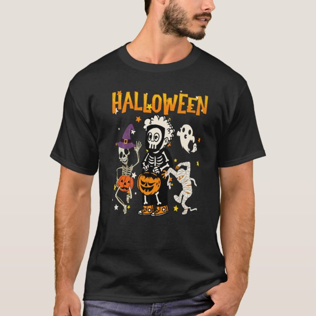 Halloween Skeleton Cute Kids 2022  Pumpkin Retro S T-Shirt (Front)
