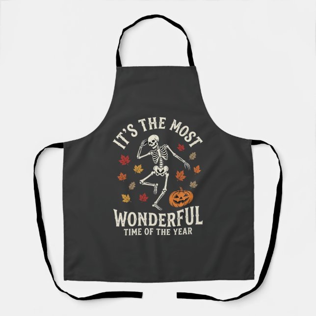 Halloween Skeleton Dance Pumpkin Fall Apron (Front)