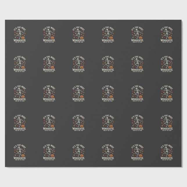 Halloween Skeleton Dance Pumpkin Fall Wrapping Paper (Flat)