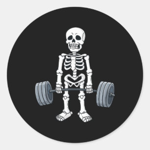 Halloween Skeleton Deadlift Fun Fitness Weightlift Classic Round Sticker