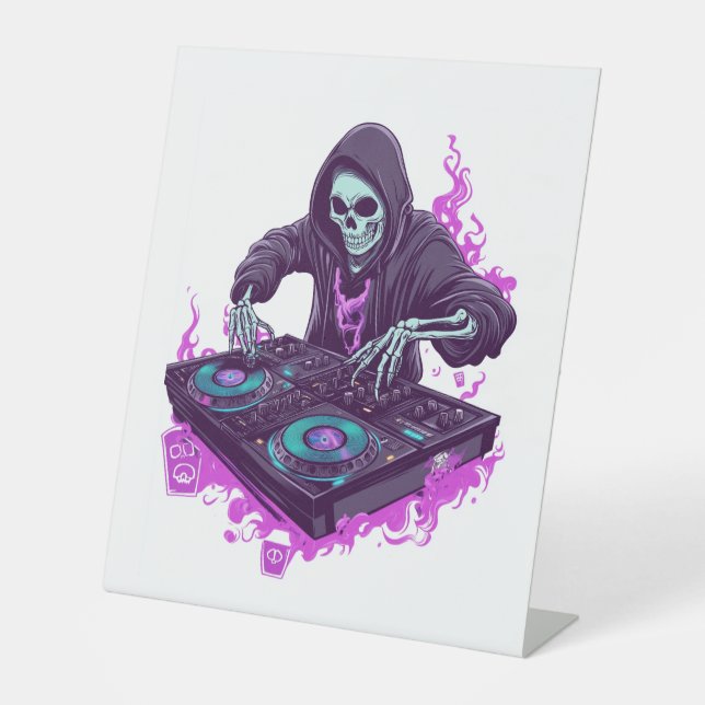 Halloween Skeleton DJ Pedestal Sign (Front)