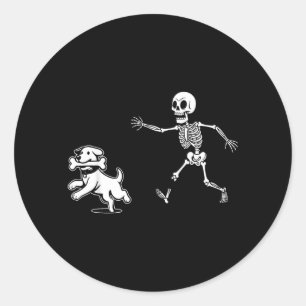 Halloween Skeleton Dog Trick Or Treat Bones Classic Round Sticker