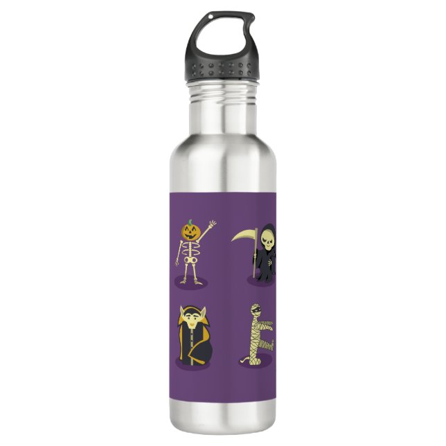 Halloween Skeleton Dracula Mummy Grim Reaper 710 Ml Water Bottle (Front)