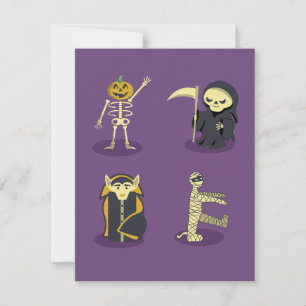 Halloween Skeleton Dracula Mummy Grim Reaper Card