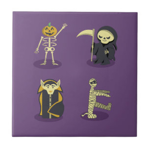 Halloween Skeleton Dracula Mummy Grim Reaper Ceramic Tile