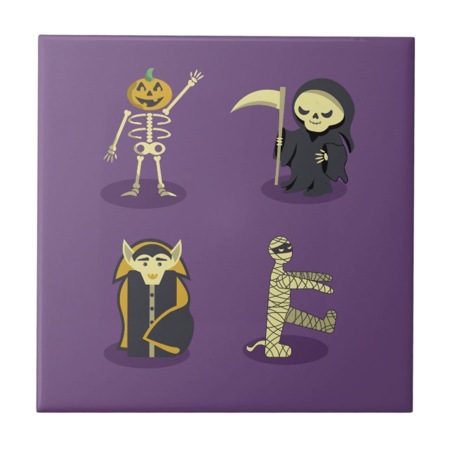 Halloween Skeleton Dracula Mummy Grim Reaper Ceramic Tile (Front)