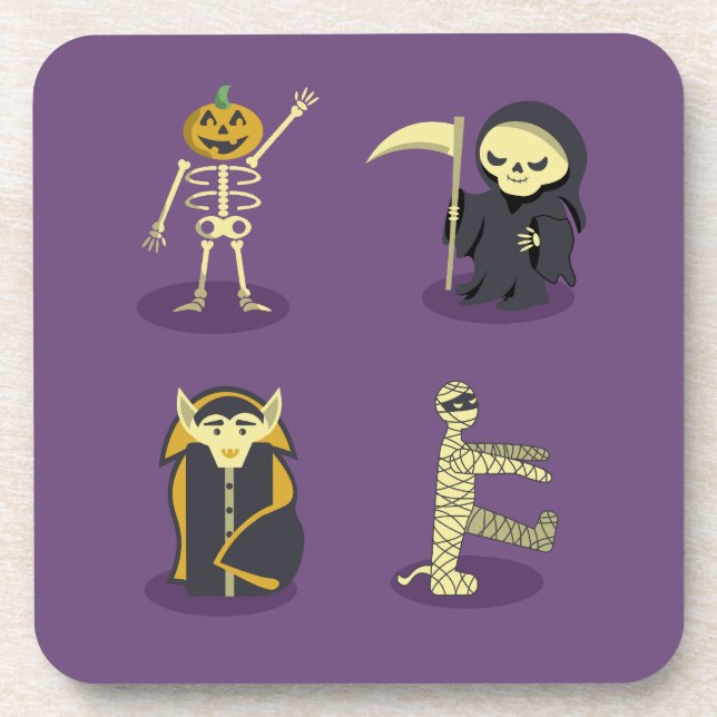 Halloween Skeleton Dracula Mummy Grim Reaper Coaster (Front)