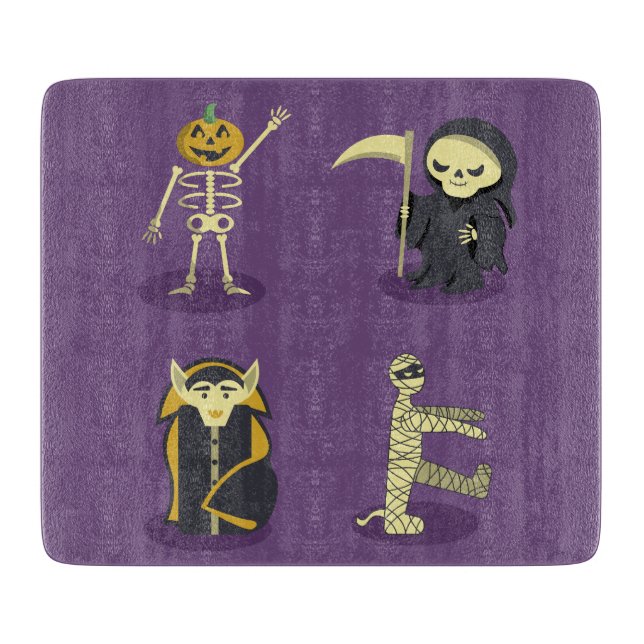 Halloween Skeleton Dracula Mummy Grim Reaper Cutting Board (Front)