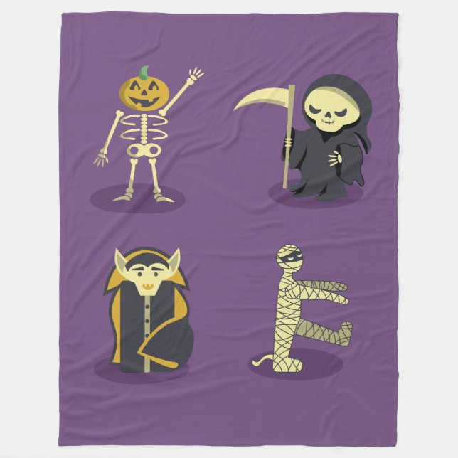 Halloween Skeleton Dracula Mummy Grim Reaper Fleece Blanket (Front)