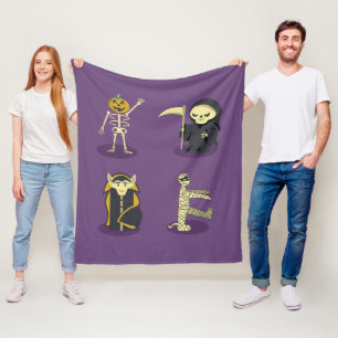 Halloween Skeleton Dracula Mummy Grim Reaper Fleece Blanket