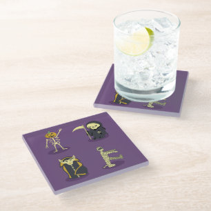Halloween Skeleton Dracula Mummy Grim Reaper Glass Coaster