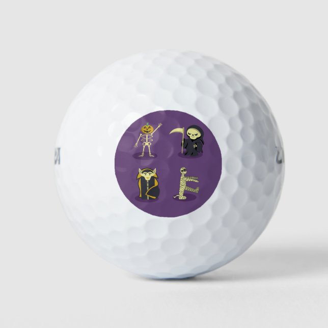 Halloween Skeleton Dracula Mummy Grim Reaper Golf Balls (Front)