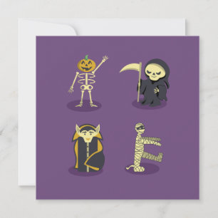 Halloween Skeleton Dracula Mummy Grim Reaper Holiday Card