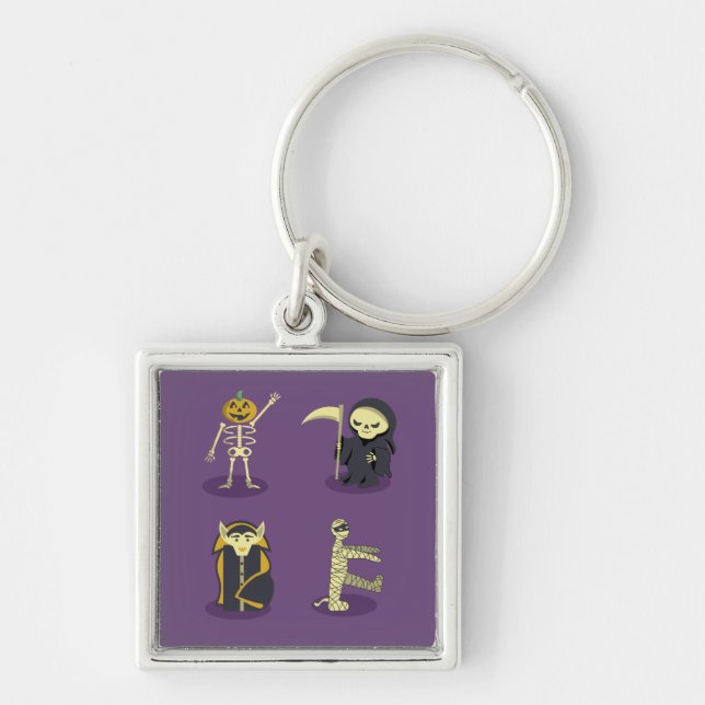 Halloween Skeleton Dracula Mummy Grim Reaper Key Ring (Front)