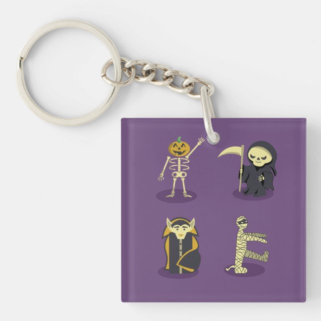 Halloween Skeleton Dracula Mummy Grim Reaper Key Ring (Front)
