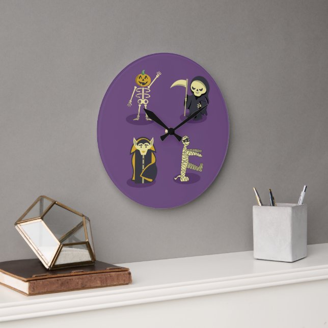 Halloween Skeleton Dracula Mummy Grim Reaper Large Clock (Office)