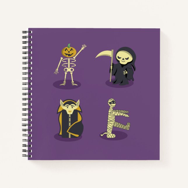 Halloween Skeleton Dracula Mummy Grim Reaper Notebook (Front)