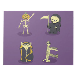 Halloween Skeleton Dracula Mummy Grim Reaper Notepad