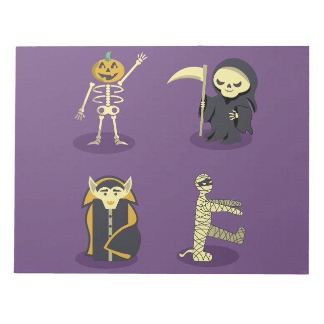Halloween Skeleton Dracula Mummy Grim Reaper Notepad (Front)