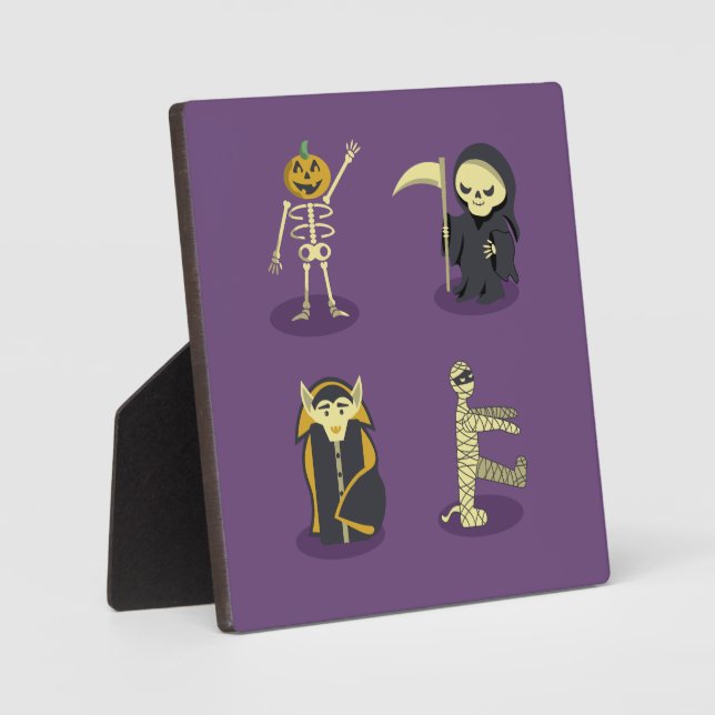 Halloween Skeleton Dracula Mummy Grim Reaper Plaque (Front)