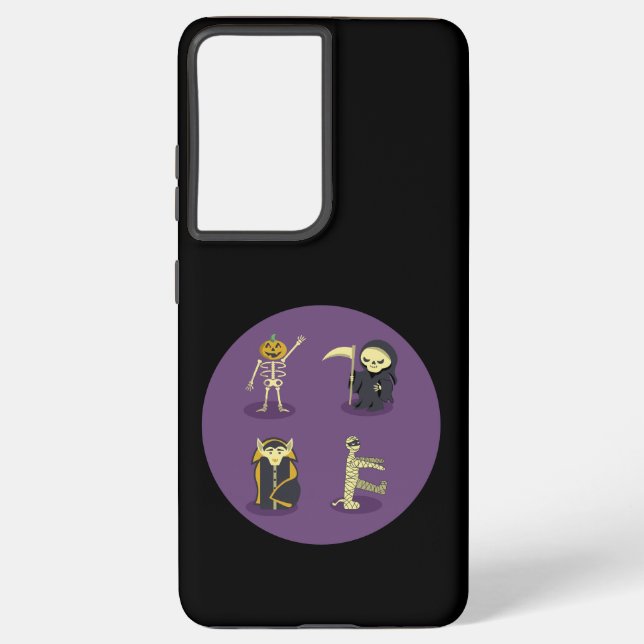 Halloween Skeleton Dracula Mummy Grim Reaper Samsung Galaxy S21 Ultra Case (Back)