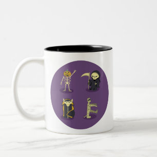 Halloween Skeleton Dracula Mummy Grim Reaper Two-Tone Coffee Mug