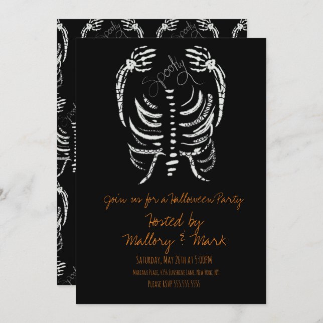 Halloween Skeleton Drawing Costume Party Invitation (Front/Back)