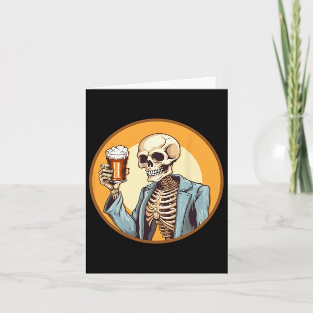 Halloween Skeleton Drinking Beer  Card (Front)