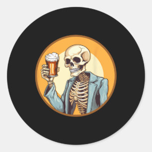 Halloween Skeleton Drinking Beer Classic Round Sticker