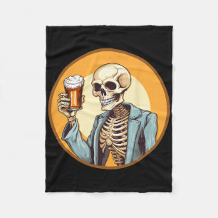 Halloween Skeleton Drinking Beer Fleece Blanket