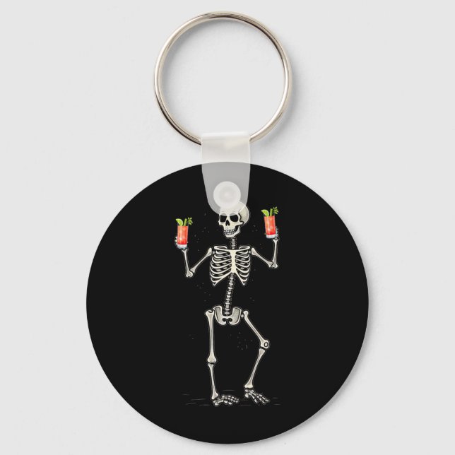Halloween Skeleton Drinking Bloody Mary Tail  Key Ring (Front)