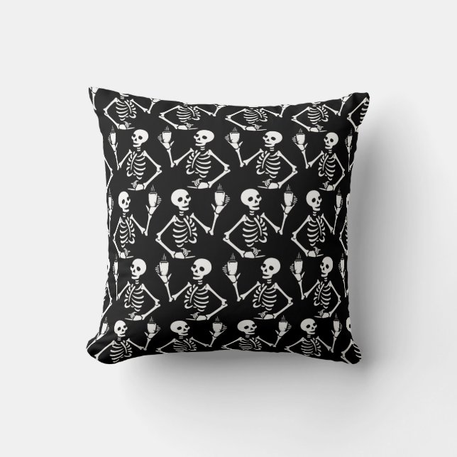 Halloween Skeleton Drinking Coffee Caffeine Cushion (Front)