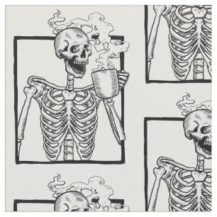 halloween skeleton drinking coffee funny fabric