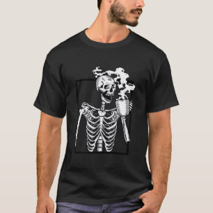 Halloween Skeleton Drinking Coffee Funny Skull T-Shirt