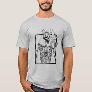 halloween skeleton drinking coffee funny T-Shirt