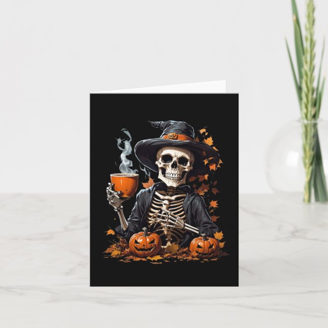 Halloween Skeleton Drinking Coffee Horror For Wome Card (Front)