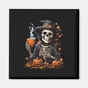 Halloween Skeleton Drinking Coffee Horror For Wome Magnet