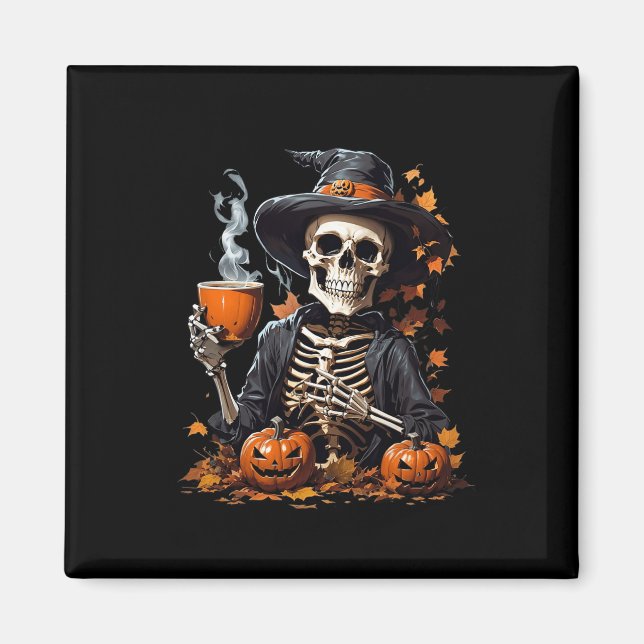 Halloween Skeleton Drinking Coffee Horror For Wome Magnet (Front)
