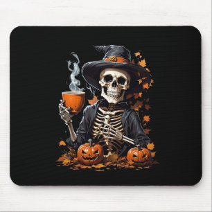 Halloween Skeleton Drinking Coffee Horror For Wome Mouse Pad