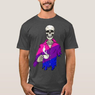 Halloween Skeleton Drinking Coffee LGBTQ Gay Pride T-Shirt