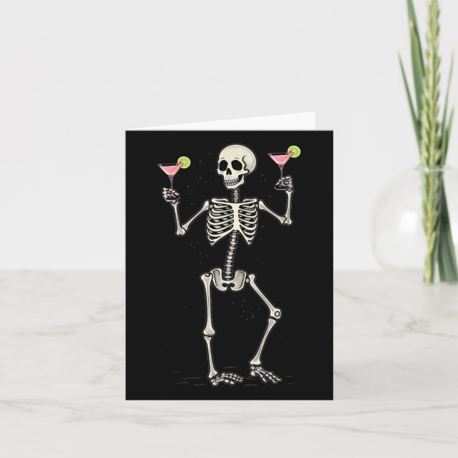 Halloween Skeleton Drinking Cosmopolitan Tail  Card (Front)