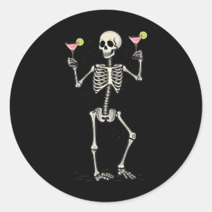 Halloween Skeleton Drinking Cosmopolitan Tail Classic Round Sticker