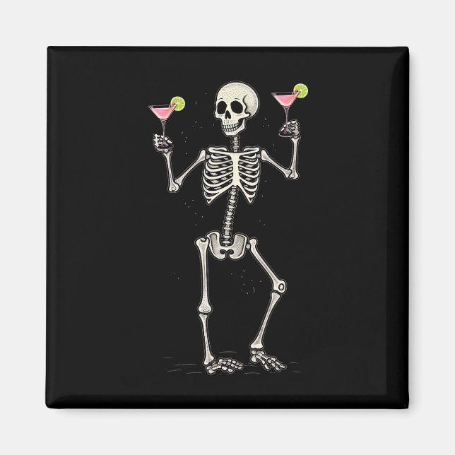 Halloween Skeleton Drinking Cosmopolitan Tail  Magnet (Front)