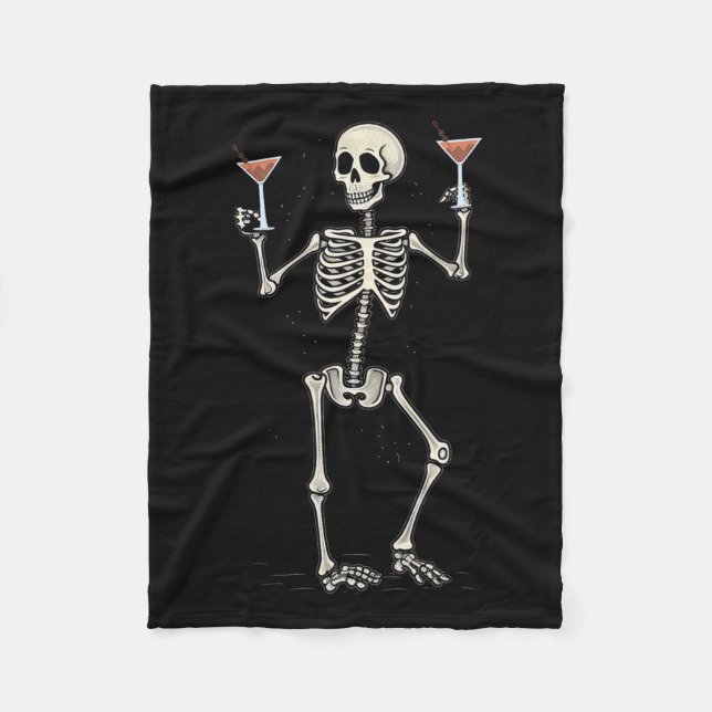 Halloween Skeleton Drinking Manhattan Tail  Fleece Blanket (Front)